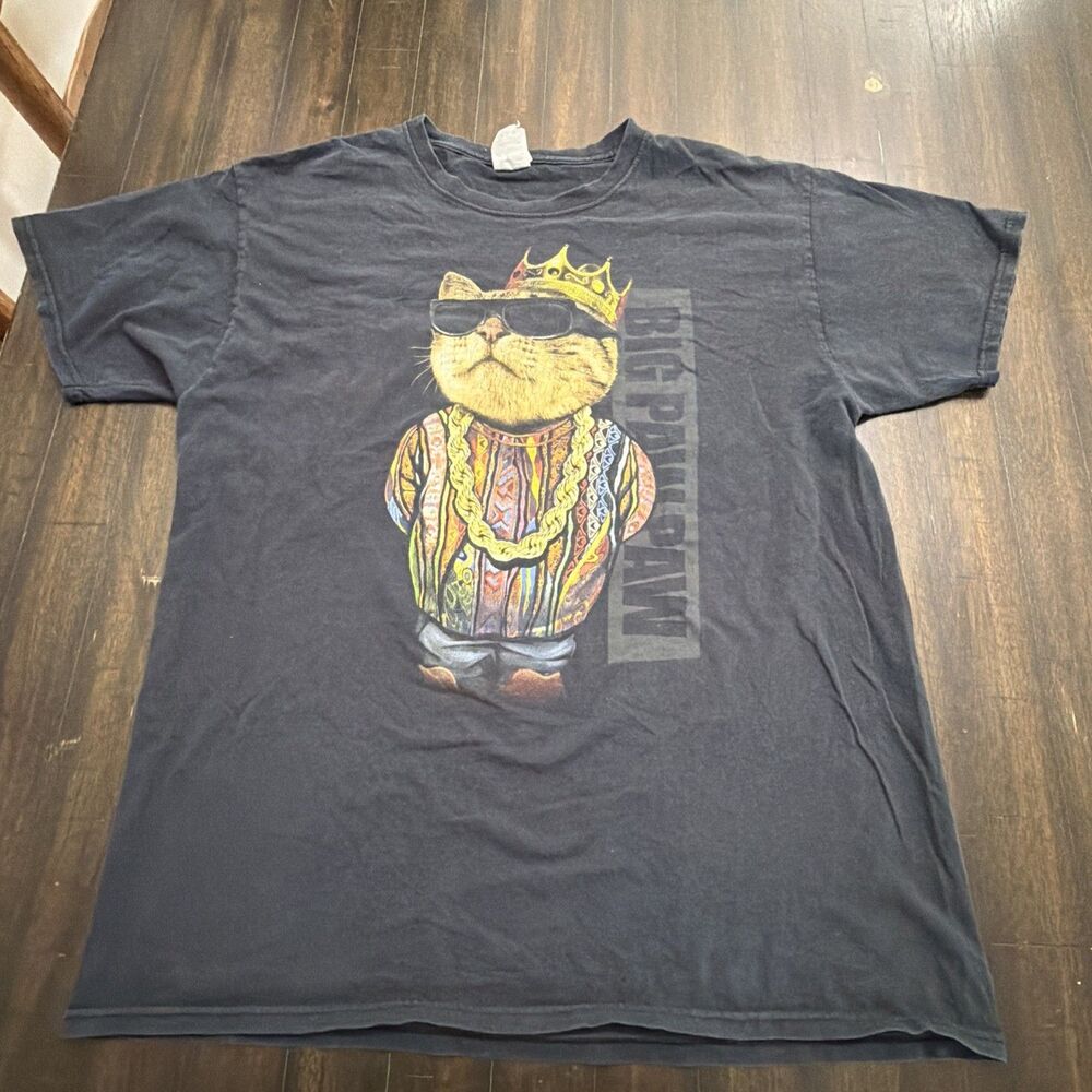 Retro Hip-Hop Big Paw Paw Cat T-Shirt Graphic Coogi  Black Adult Large